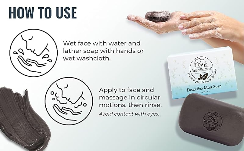 Natural Elephant Dead Sea Mud Soap Bar 13.2 oz - Mineral-Rich Facial & Body Cleanser, Pack of 1