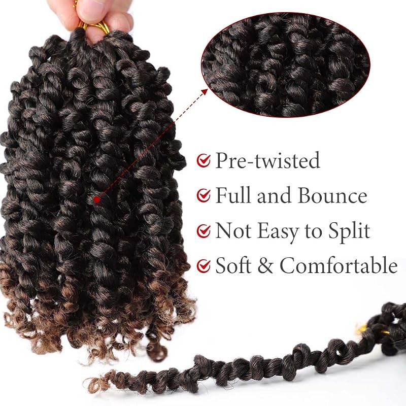Passion Twist Crochet Hair 6 Inch – 9 Packs, Pre-Looped Short Crochet Braids, T30