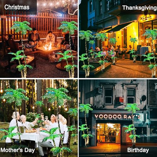7FT Lighted Artificial Palm Tree with Three Trunks and 260 LEDs - Indoor & Outdoor Tiki Decor - Electric Variation