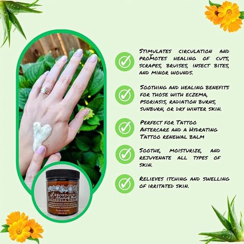 Calendula Cream 9oz Amber Jar Contains Comfrey, Oregon Grape, Aloe, Beeswax. Tattoo Aftercare Kit Essential. Soothing Eczema Salve. Home Grown and Hand Poured Since 1984