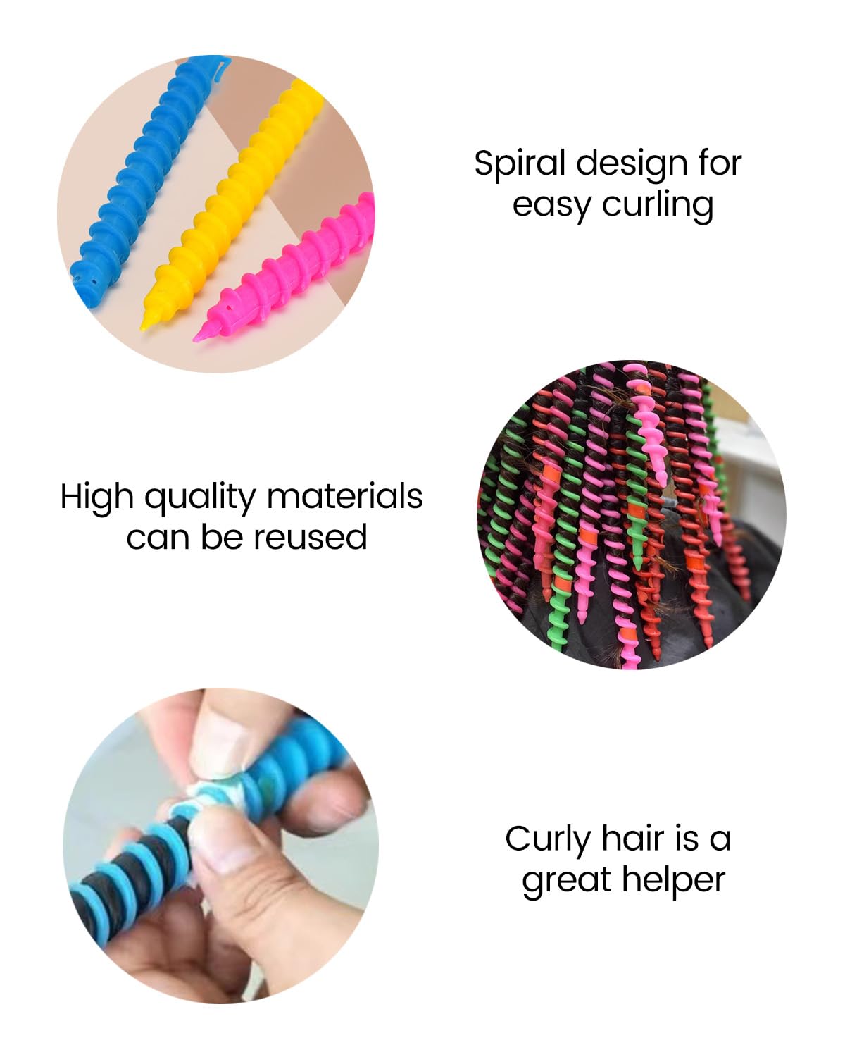 20-Pack Hair Curlers Spiral Perm Rods for Long and Short Hair, 15cm Spiral Curly Heatless Hair Ties for Women, DIY Hair Styling Rollers for Natural Curls and Waves