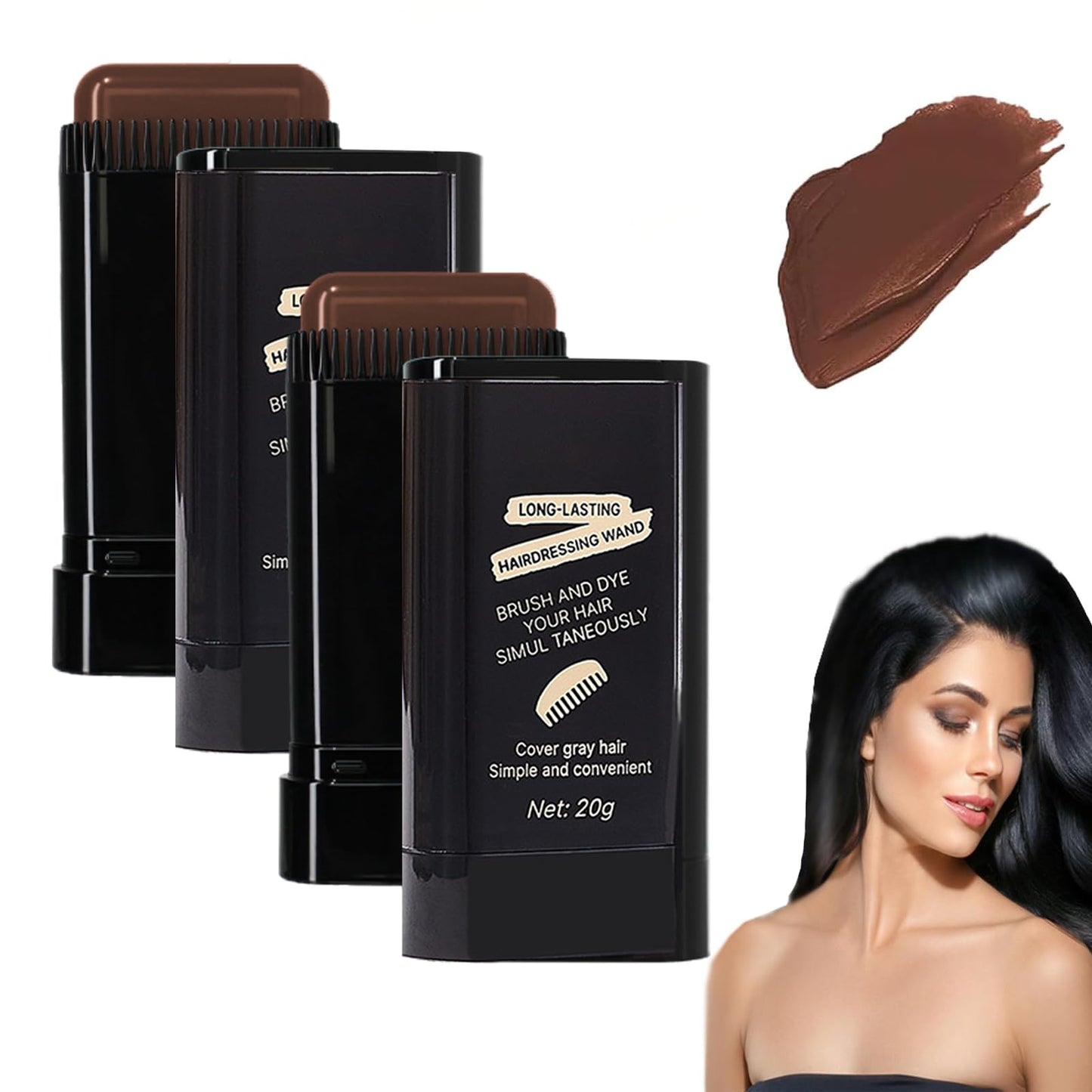 Carylook Hair Color Stick, Waterproof and Sweat-Proof Hair Dye Stick, 2 In 1 Portable Hair Color Touch-Up Sticks with Comb, Quick Touch Up White Hair Concealer Sticks for Women & Men