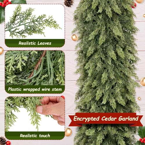 9FT Artificial Cedar Garland for Christmas Mantel - Lifelike & Weatherproof