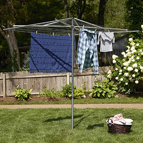 Outdoor Umbrella Drying Rack with 30 Vinyl Lines - Aluminum, 84x72x72 Inches, Silver, Variation of THIS listing