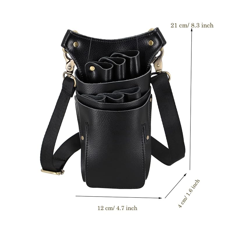 Leather Scissor Bag Holster for Barbers – 6 Scissor Holders & Large Tool Pocket