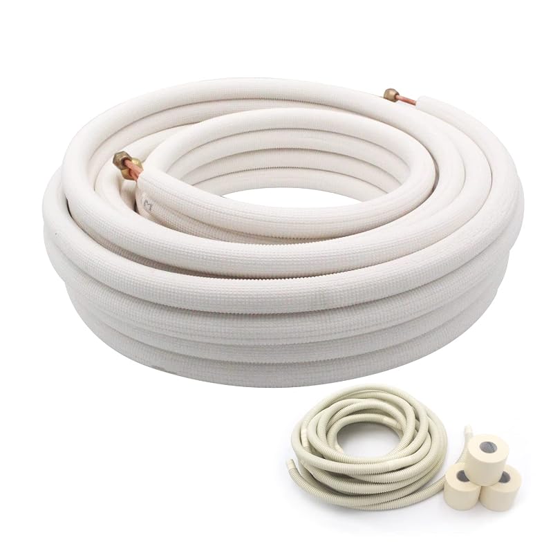 25 Ft Copper Tubing Coil Kit for Mini Split HVAC - 1/4in & 3/8in PE With Nuts, Insulated