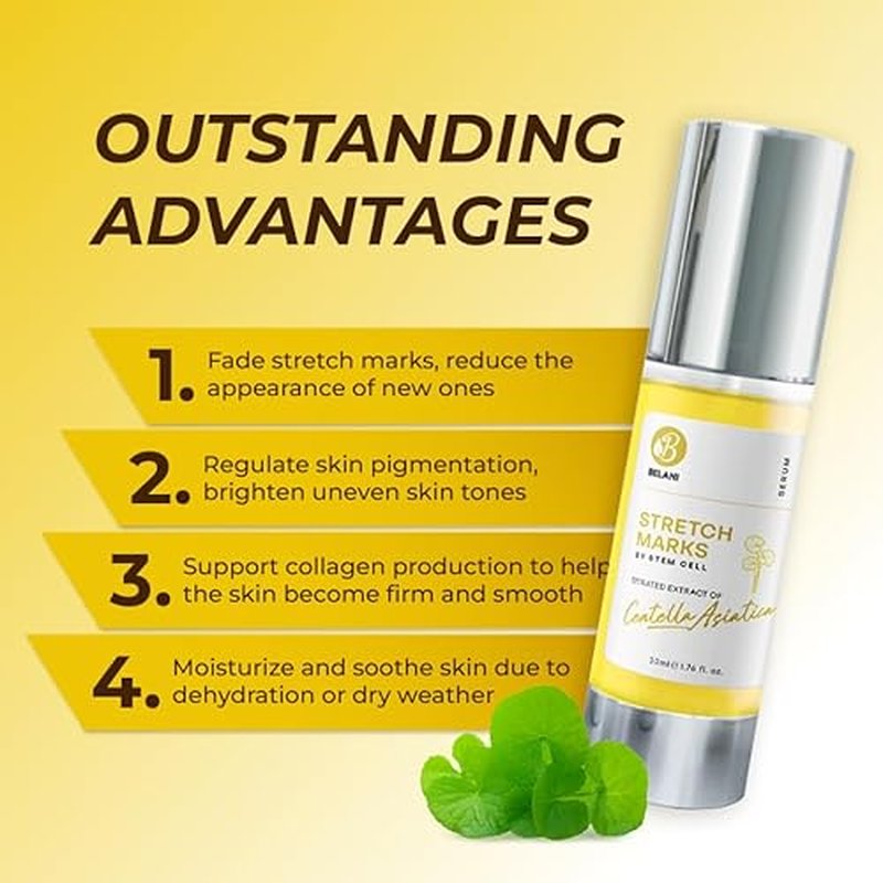 Belani stretch marks, regenerates damaged skin cells, stimulates collagen production and reshapes skin firmness. Deeply moisturizing essence leaves skin soft and flaky