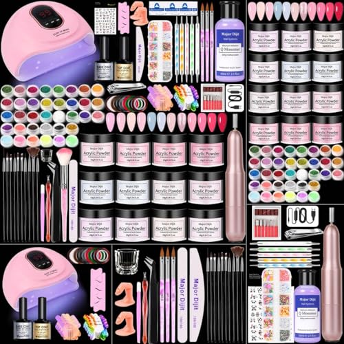 DouborQ Multicolor Acrylic Nail Kit with Drill & 12 Powder Colors for Beginners