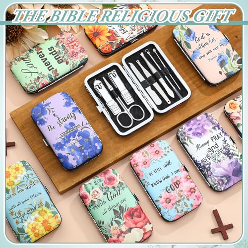 Colorful Christian Gift Sets for Women - Floral Bible Nail Care Kit - 10 Pieces