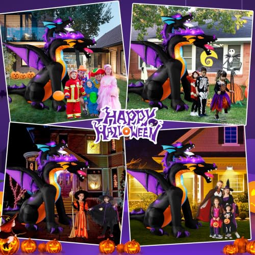 7FT Halloween Inflatable Dragon Decoration - Purple Two-Headed Outdoor Blowup