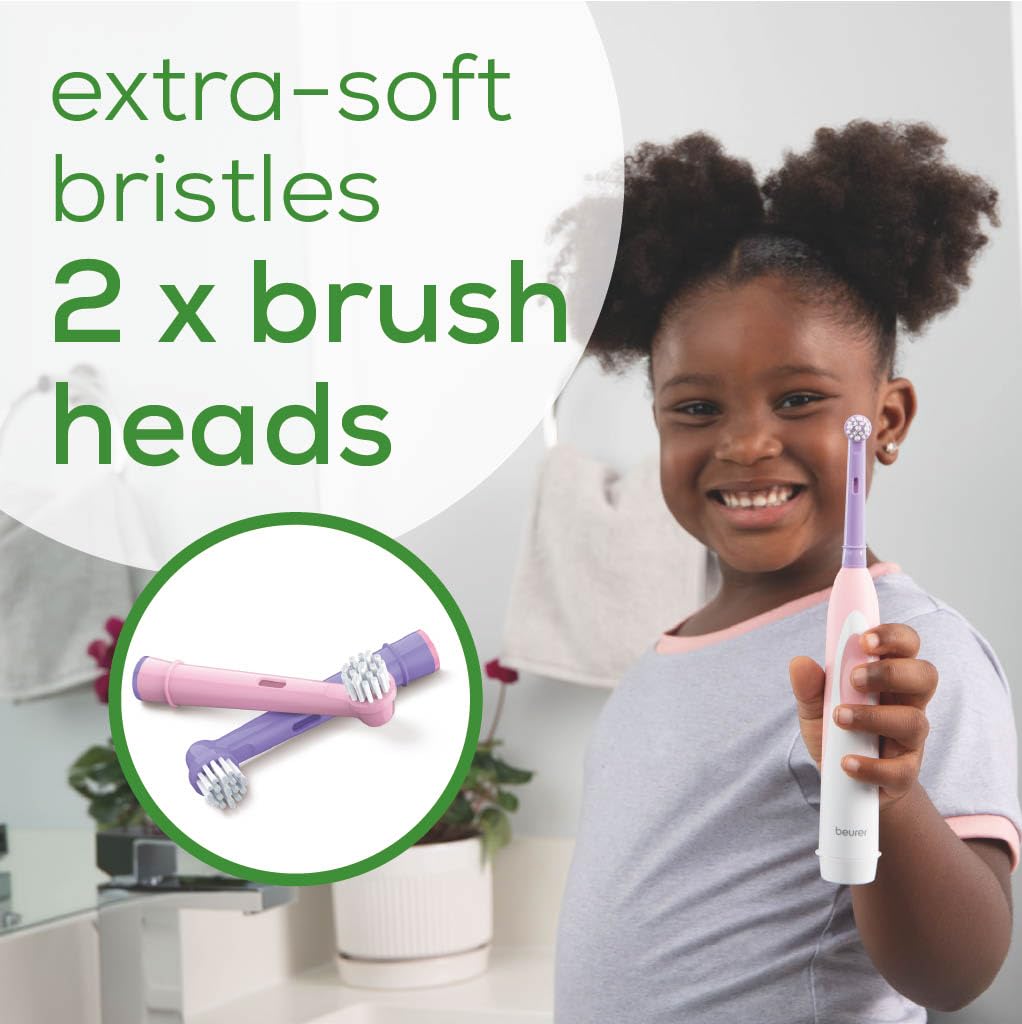 Beurer TB10 Kids Electric Toothbrush Kit - Fun Polly The Panda Cap with 2 Extra-Soft Brush Heads to Help Remove Plaque, 2 Minute Timer, and Rinse Cup, BPA-Free, Safe for Ages 3+