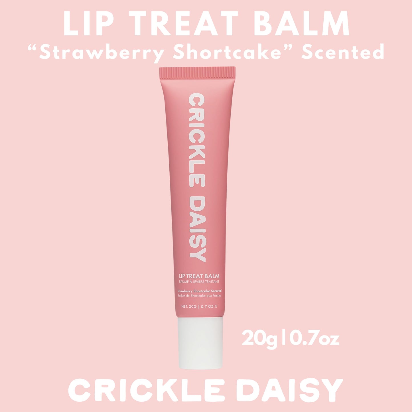 Crickle Daisy Lip Treat Balm - Hydrating & Nourishing Lip Balm with Avocado, Olive, and Coconut Oils - Softening Lip Moisturizer & Protection for Very Dry Lips - Strawberry Shortcake Scented, 0.7oz