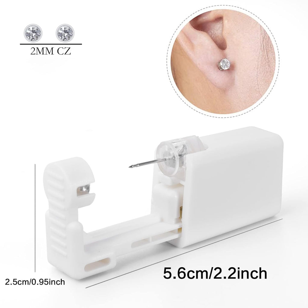Ear Piercing Kit, Anzero 2 Pcs Disposable Ear Piercing Gun with Preloaded Ear Stud, at Home Self Ear Piercing Gun Kit - 5MM Earrings Stud