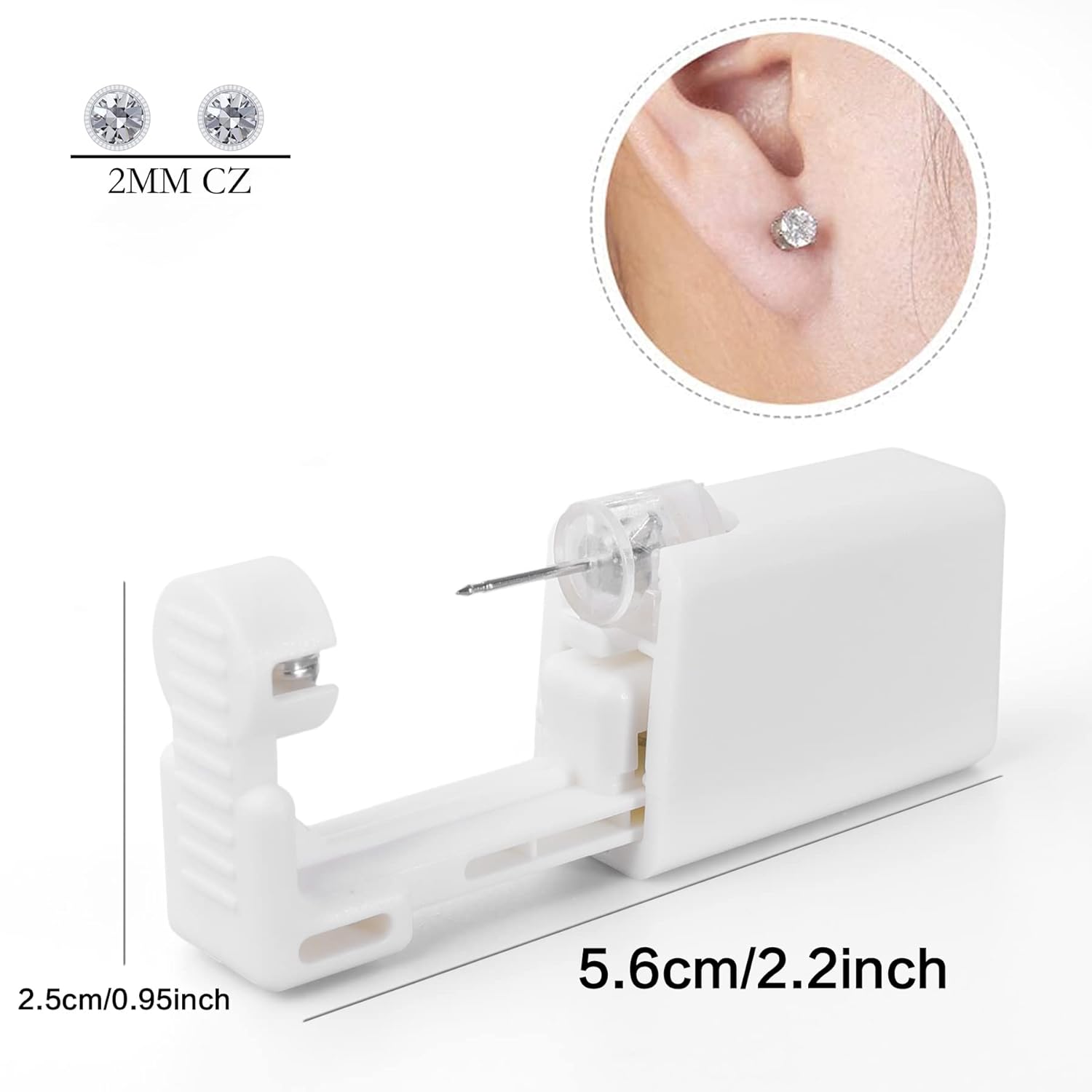 Ear Piercing Kit, Anzero 2 Pcs Disposable Ear Piercing Gun with Preloaded Ear Stud, at Home Self Ear Piercing Gun Kit - 5MM Earrings Stud