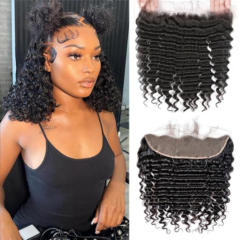 Zhengshuo 13x4 Deep Wave HD Lace Frontal 12 Inch Human Hair Free Part Natural Black