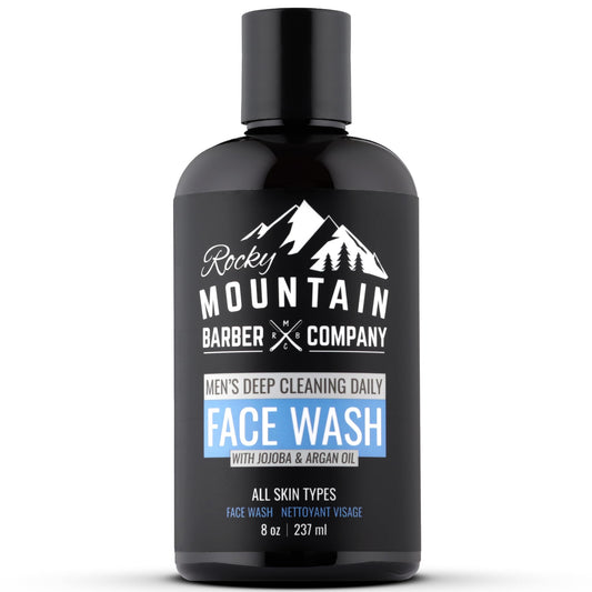 Rocky Mountain Barber Company Men's Daily Face Wash - With Jojoba Oil, Argan Oil, Chamomile Floral Water and Aloe Vera – Unscented - 8 oz