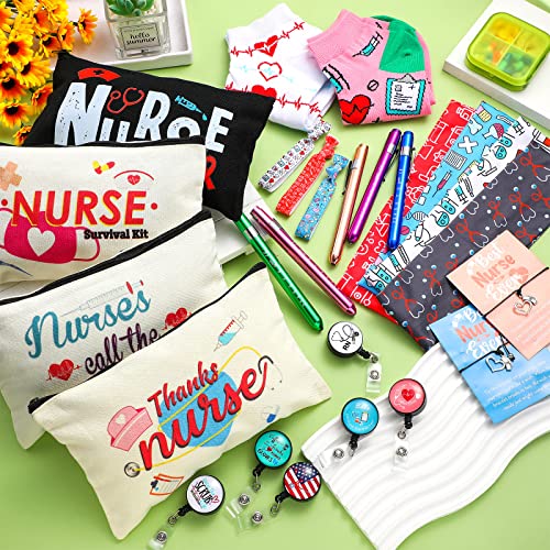 Buryeah 72 Pcs Nurses' Day Appreciation Gift Sets Bulk Nurses Week Gifts Bulk 2026 Graduation Present Women Socks Makeup Bags Penlight Badge Reels Headband Bracelet Hair Rope for Doctors Pharmacists