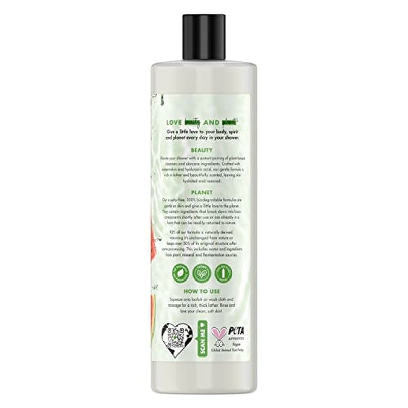 Love Beauty and Planet Plant-Based Body Wash Hydrate and Restore Skin Watermelon and Hyaluronic Acid Made with Plant-Based Cleansers and Skin Care Ingredients, 100% Biodegradable 20 fl oz