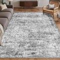 HIRUG 9' x 12' Washable Vintage Persian Area Rug - Foldable Non-Slip Carpet in Graphite and Mist