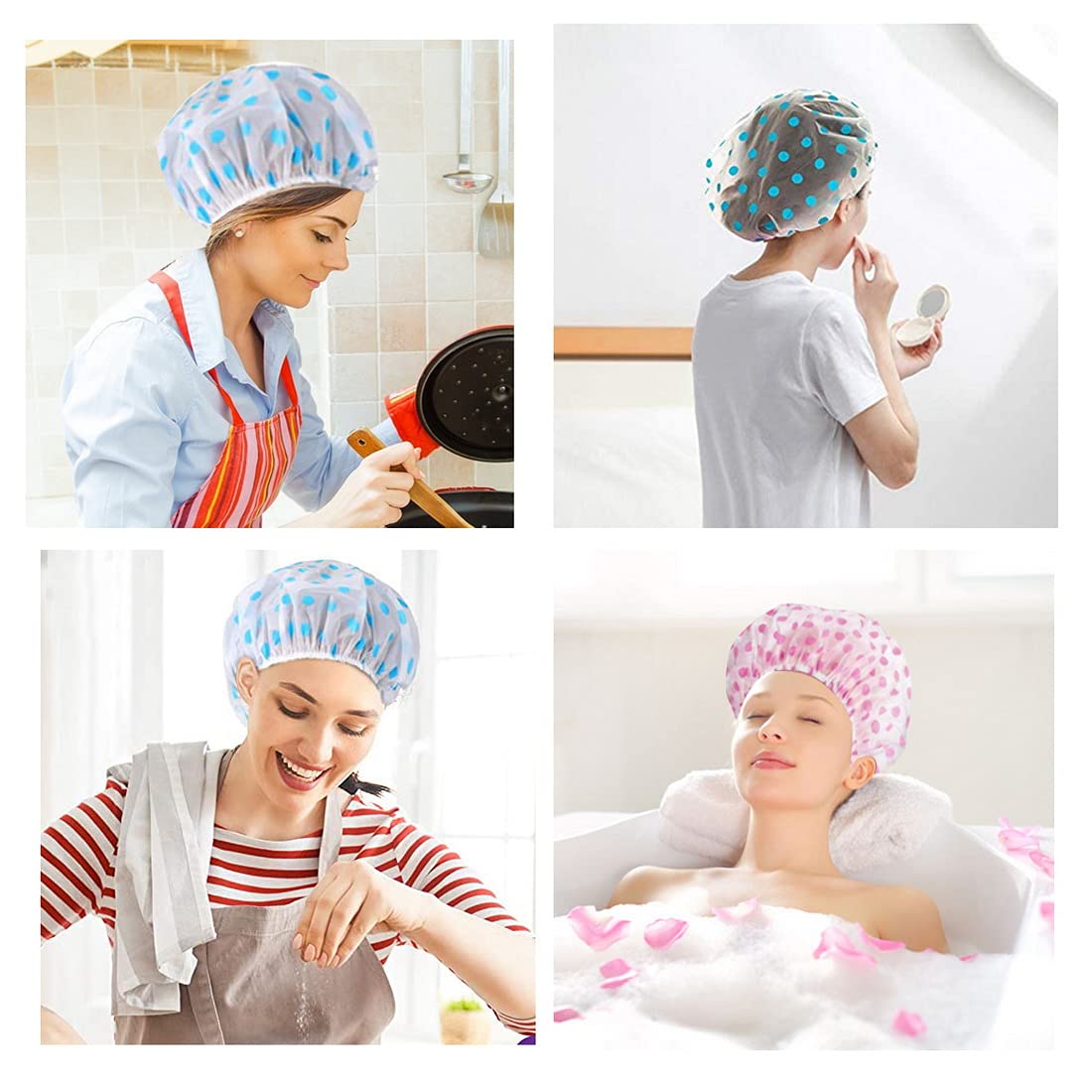 Shower Cap, 3 Pcs Waterproof Reusable Shower Caps Bath Hair Hat for Women Men Kids