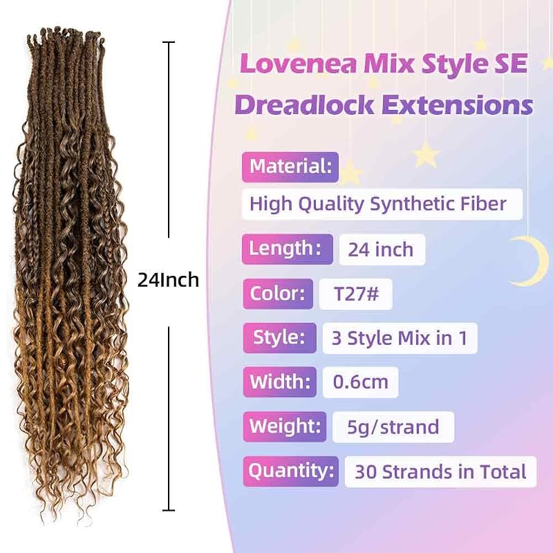 24 Inch 3 in 1 Dreadlock Extensions 30 Strands SE 100% Handmade Mixed 1B/27#+SE-30S-24"