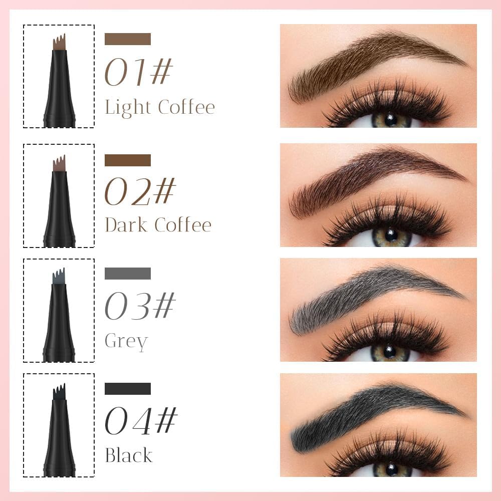 Eyebrow Pen, 2025 New Waterproof Microblading Eyebrow Pencil, 4 Tip Eye Brow Pen, Long-lasting Natural Eyebrow Makeup Fine Stroke Magic Eyebrow Pencil for Women (Dark Brown)