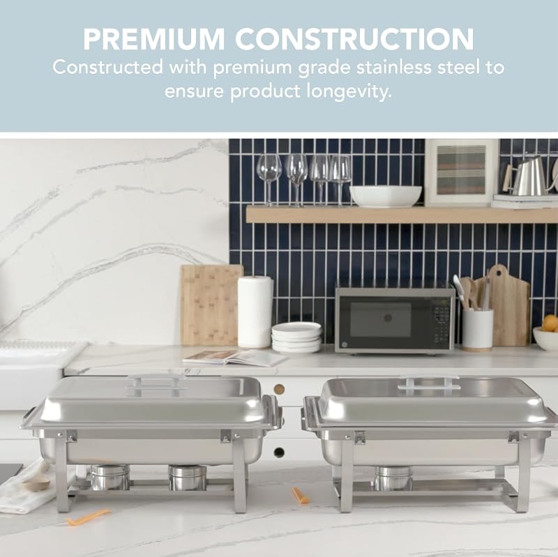 2 Pack 8 Qt Chafing Dishes, Stainless Steel with Alpine Gray Handles - Complete Set