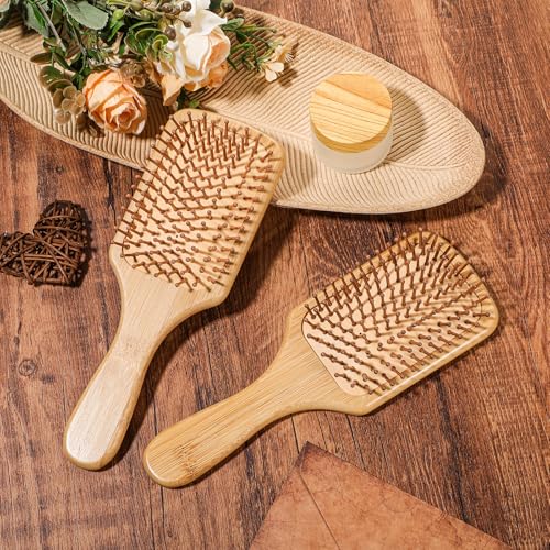Rectangular 12-Piece Bamboo Hair Brush Set - Wooden Paddle Detanglers for Hair Growth