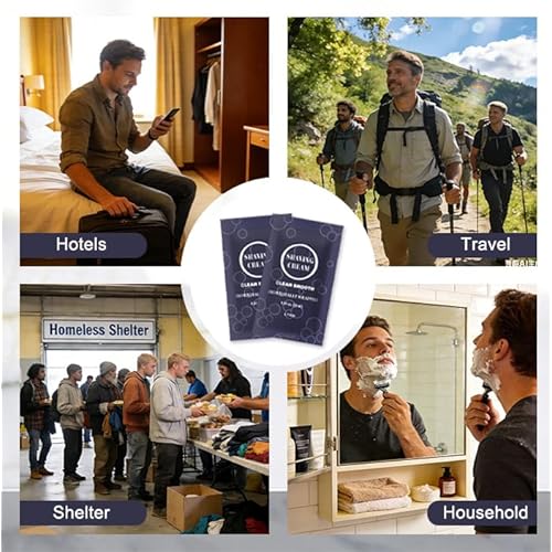 Travel Shaving Cream for Men, Individually Wrapped Mini Shaving Cream in Bulk, Disposable Travel Size Toiletries Amenities Vacation for Hotel, Shelter/Homeless/Nursing Home/Charity 0.34 oz (30 Pack)