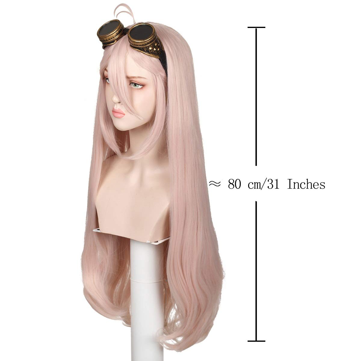 ColorGround Long Light Pink Wig with Glasses for Halloween (Long Pink)
