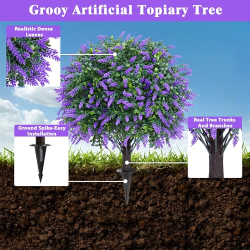 Grooy Artificial Lavender Topiary Ball Set of 4 UV-Resistant Outdoor Decor