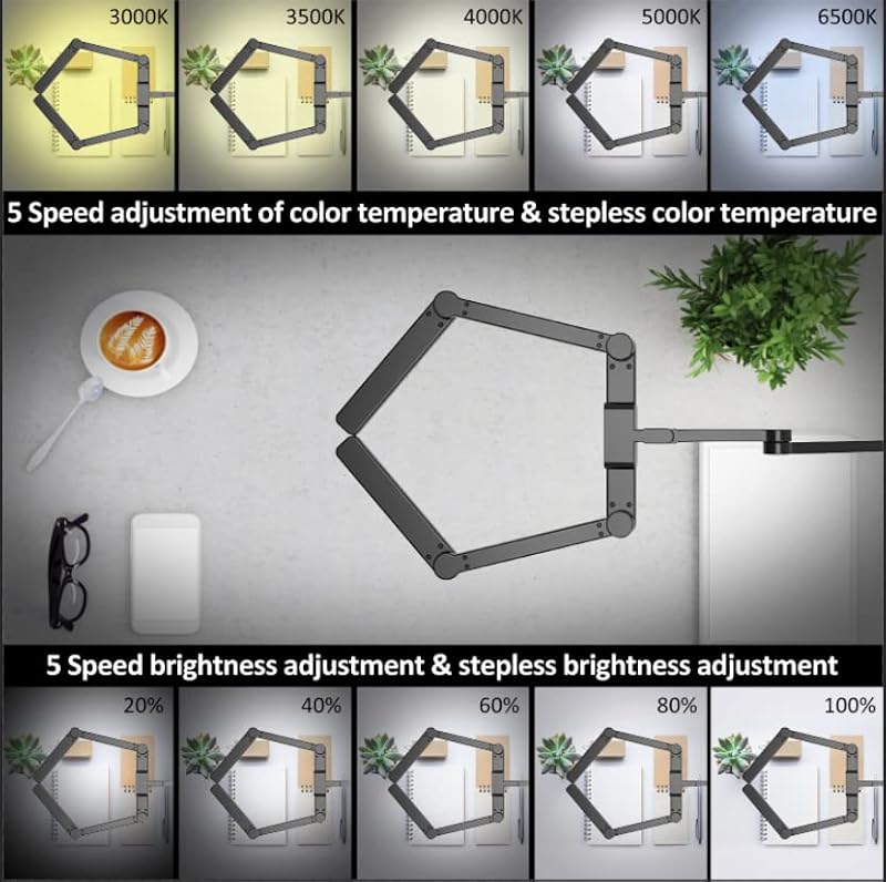 Black EPABINA LED Desk Lamp with Clamp, 41.5-Inch Adjustable Architect Light
