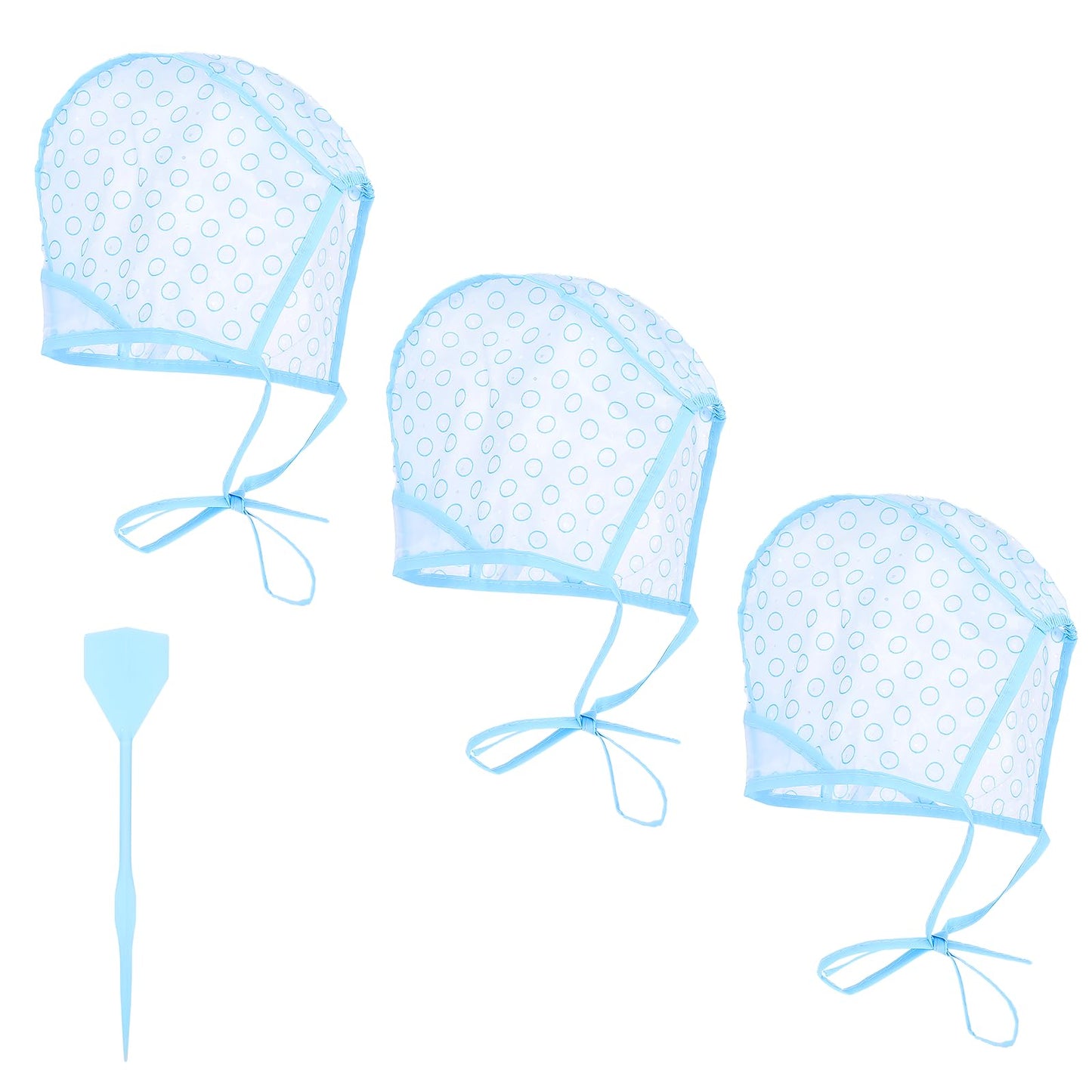 3PCS Highlight Caps For Hair Highlighting Cap Disposable Frosting Caps for Highlighting Hair Dying Highlights Cap With 3 Plastic Crochet Hooks for Dying, Bleach, Salon and DIY Hairdressing(Blue)
