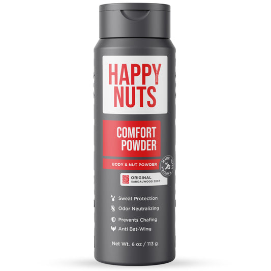 HAPPY NUTS Comfort Powder - Anti Chafing & Deodorant, Aluminum-Free, Sweat and Odor Control for Jock Itch, Groin and Men's Private Parts (6 Ounce (Pack of 1), Original)