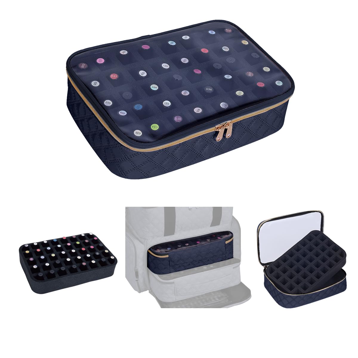 UOZL Nail Polish Bag organizer-Holds 40 bottles(15ml-0.5fl.oz)，Nail Polish Carrying Case Clear Multifunctional Cosmetic Travel Cases Makeup Bags Black