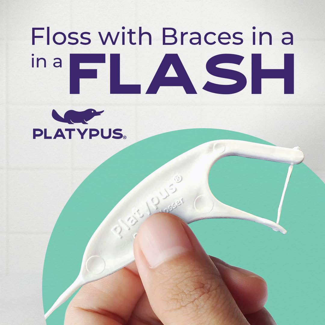 Platypus Orthodontic Flossers for Braces, 40 Count (Pack of 1), Ortho Picks for Adults & Kids, Fits Under Arch Wire, Non-Damaging, Encourage Flossing Habits