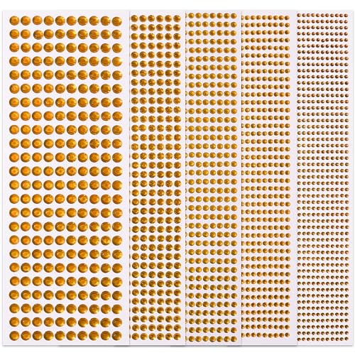 3555pcs Self Adhesive Face Gems for Makeup, Festival Jewels, Hair Gems, Rhinestone Stickers for Face, Eye, Makeup, Nail, Body, Crafts 5sheets (gold-3/4/5/6/8mm)