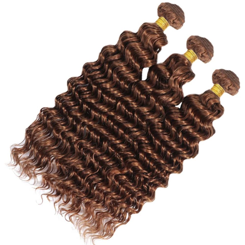 TARPION Light Brown Bundle Color #30 Loose Deep Wave Human Hair Bundles Peruvian Light Brown Deep Wave Bundles Human Hair 12 12 12 Inch Color #30 Bundle