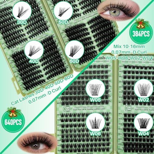 Lash Clusters Kit Wispy Eyelash Clusters Kit Cat Eye Lashes Clusters Kit Cluster Eyelash Extensions Pesta?as Postizas Naturales Lash Extension Kit+Lash Bond and Seal,Remover,Tweezers(4 Boxes Kit-1)