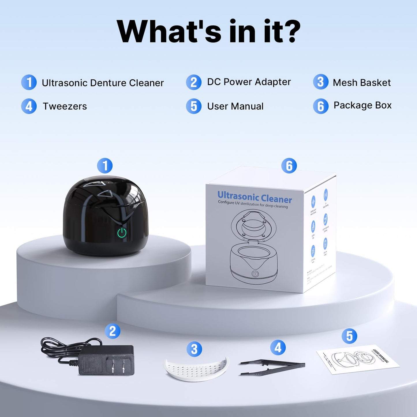 CXRUY Ultrasonic Retainer Cleaner - UV Dental Cleaning Pod Night Guard Cleaner for Dentures, Aligner, Braces, Toothbrush Heads, Jewelry (Black)