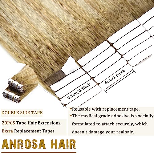 Anrosa Blonde Tape-In Human Hair Extensions Seamless 14 Inch - Light Brown to Platinum Blonde
