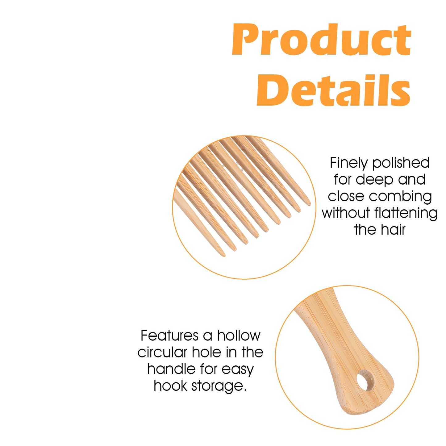 4 Pcs Wooden Hair Picks for Curly Hair, Natural Afro Pick for Curly Hairs, Styling Combs for Thick Hairs and Beards Enhance Curl Definition and Volume (15.7cm)