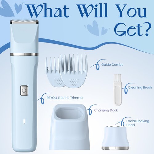 Electric Shaver for Women - Body Hair Trimmer Shaver for Women's Grooming, Wet & Dry Use Groomer, Dusk Razor for Women, Ladies Electric Razors for Legs, Female Trimmer for Private Area, Blue