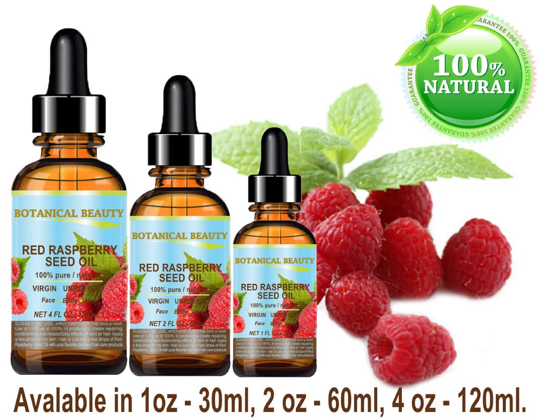 Botanical Beauty RED RASPBERRY SEED OIL 100% Pure Natural Virgin Unrefined Undiluted Cold Pressed Carrier Oil for Face, Skin, Hair, Body, Nails. Rich in Vitamin C, Vitamin E (4 Fl Oz)