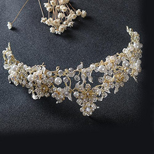 Vintage Gold Flower Bead Bridal Wedding Tiara Headband for Women