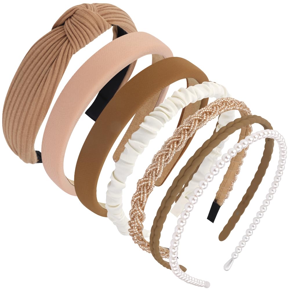 AHONEY 7 Pack Headbands for Women Girls Headbands Trendy Non Slip Hairbands Fashion Hair Accessories Multi-style Headband Pack Diademas Para Mujer (Neutral)