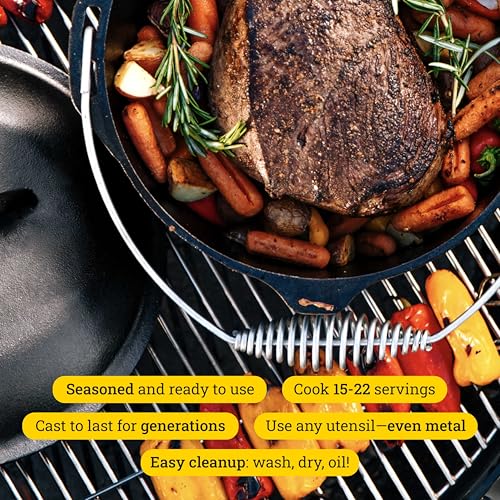 9 Quart Pre-Seasoned Cast Iron Dutch Oven with Bail Handle - Versatile Camping & Kitchen Cookware