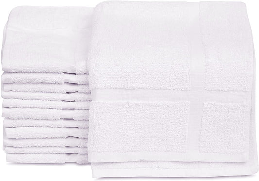 GOLD TEXTILES 12 Pack New Cotton Blend Economy White Hotel Bath Mat Towel (18x25 Inches) Light Weight Quick Drying & Machine Washable - Hotel Supplies Shower Bath Mat Towel