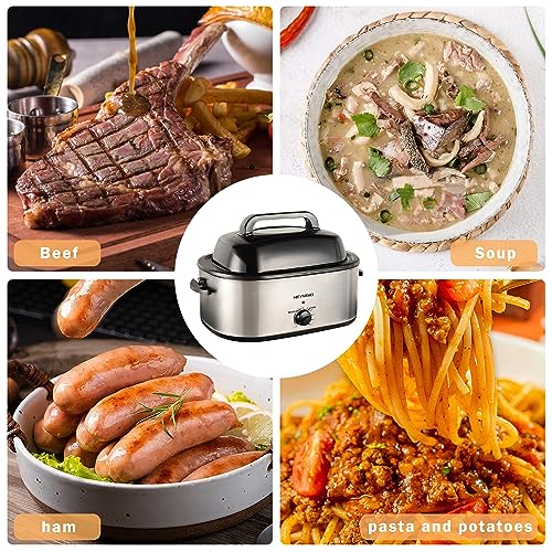 26 Quart Electric Roaster Oven with Viewing Lid, Large Stainless Steel Turkey Cooker