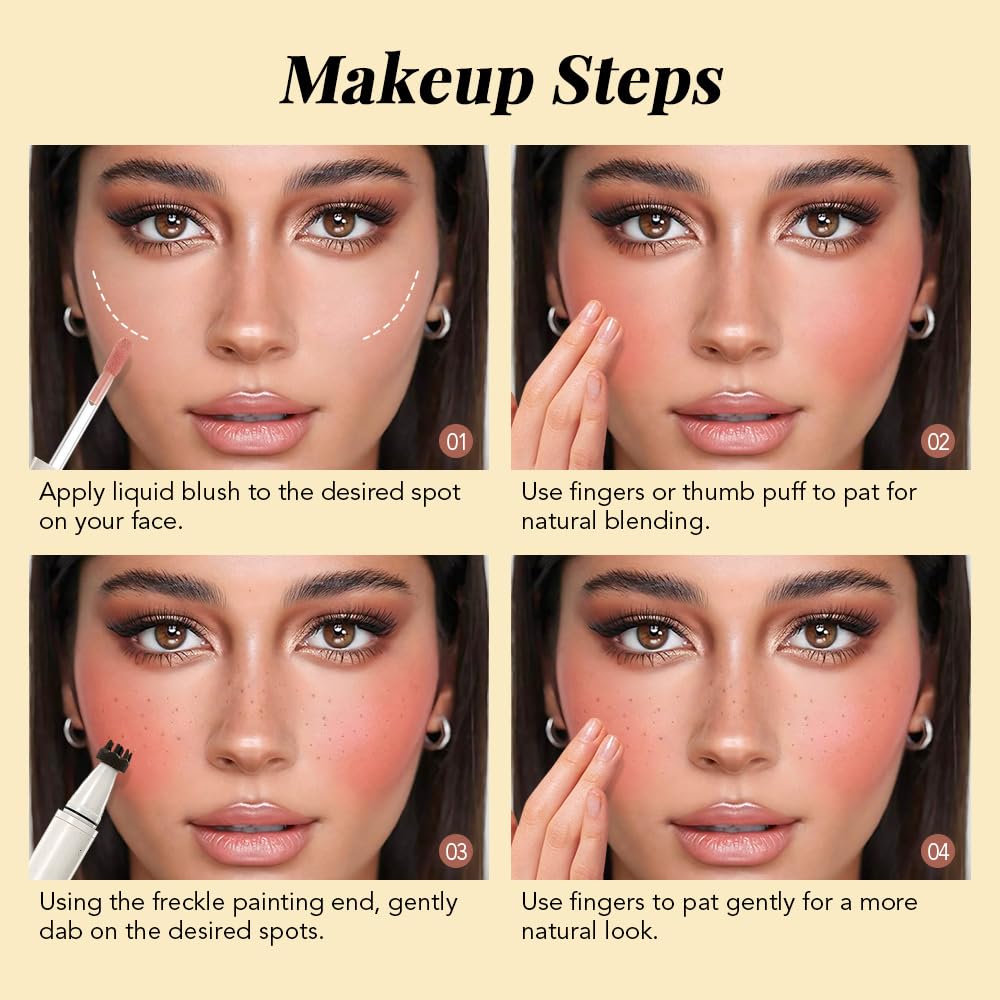 Freckle Blush Pen,2 in 1 Double-ended Waterproof Long Lasting Ultra-Blendable Quick Dry Coffee Freckle Stamp Pencil and Orange Liquid Blush for Natural Face Makeup,Vegan & Cruelty -free